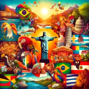 DALL·E 2024-04-24 19.19.53 - A vibrant and colorful collage representing 20 different countries in Latin America. The image includes iconic elements from each country