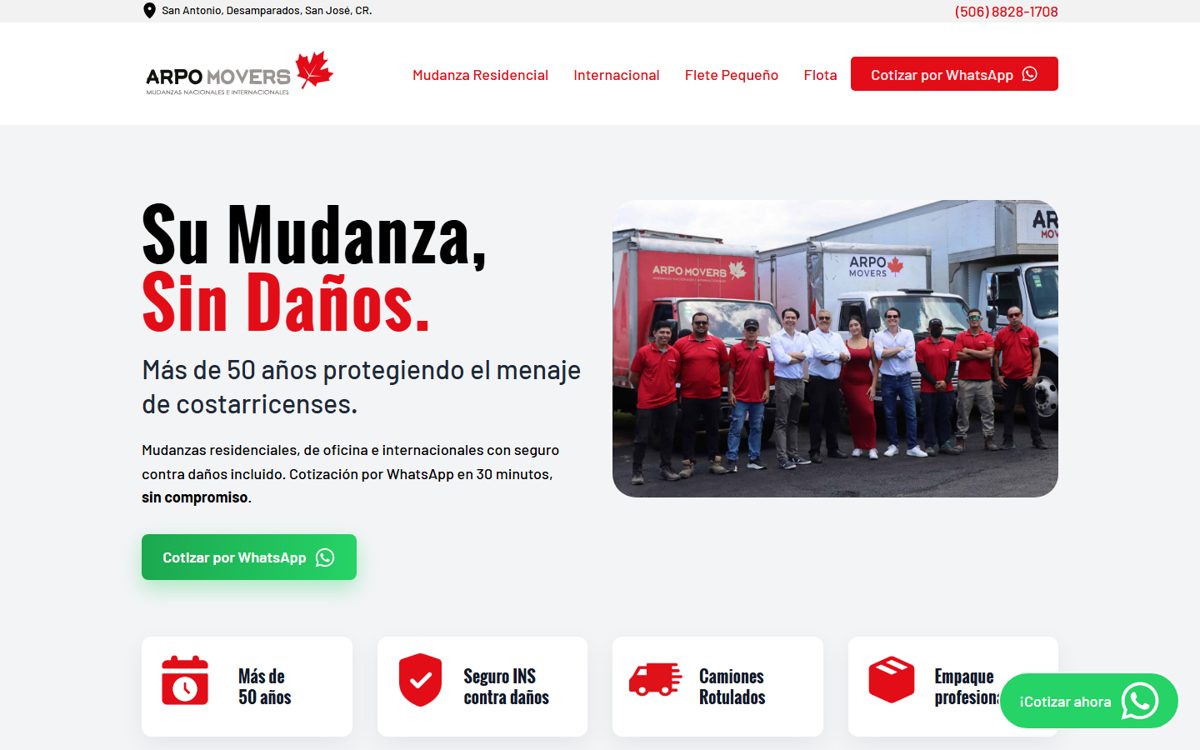 Arpo Movers website homepage