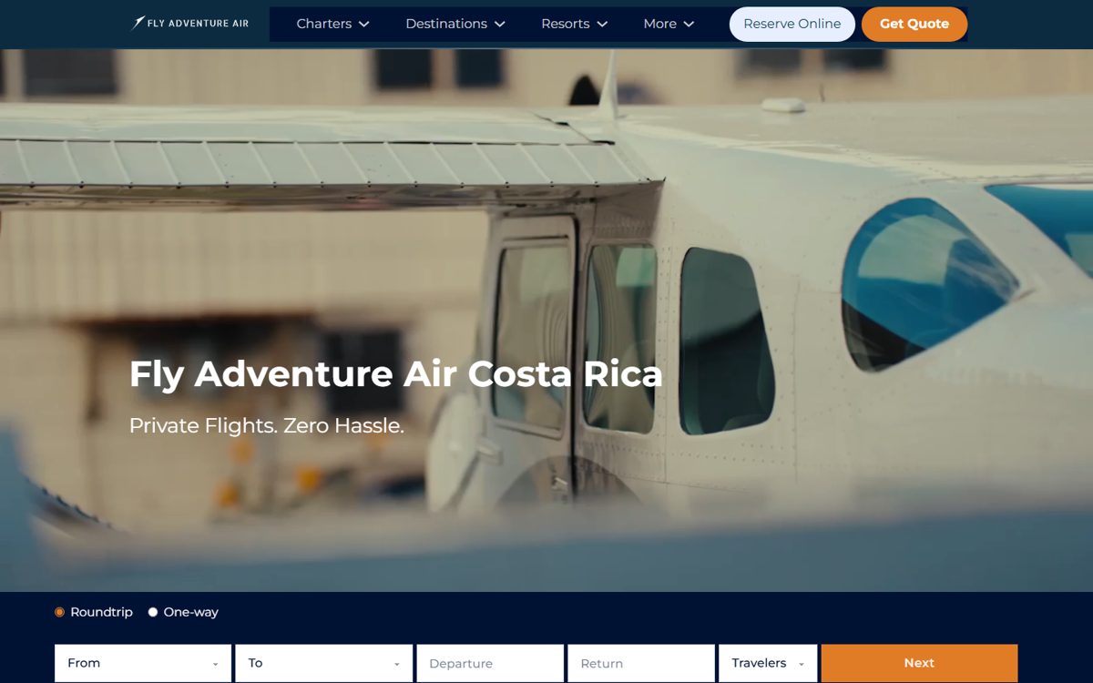 Fly Adventure Air website homepage